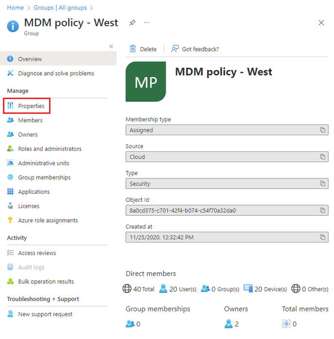 Screenshot of MDM policy - West Overview page with member info.