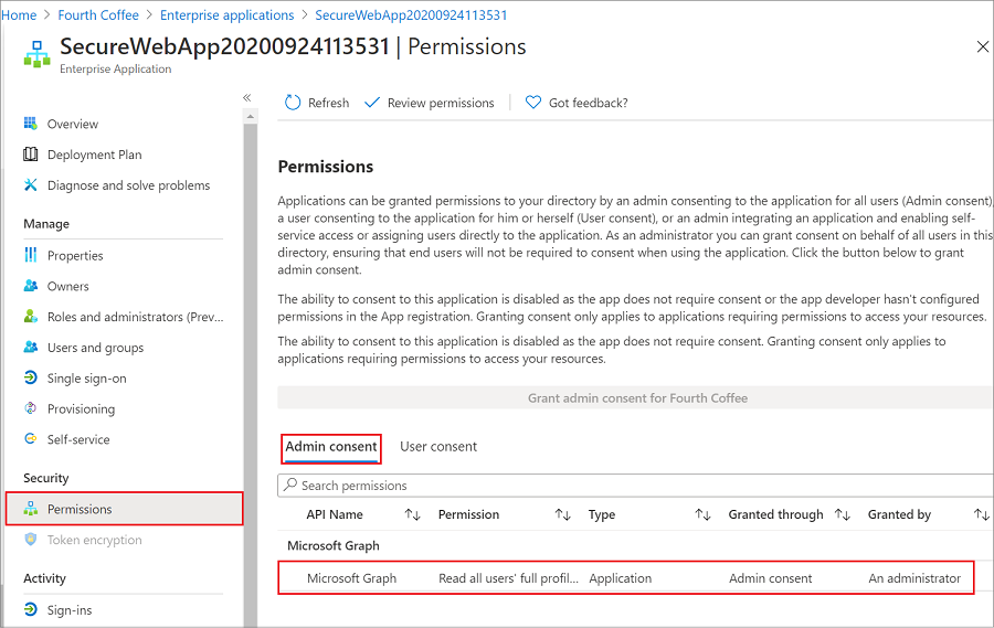 Screenshot that shows the Permissions pane.