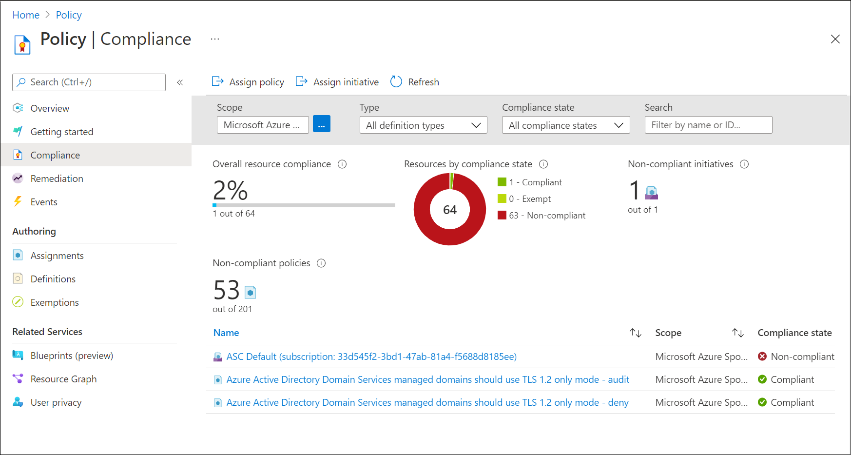 Screenshot of Compliance settings