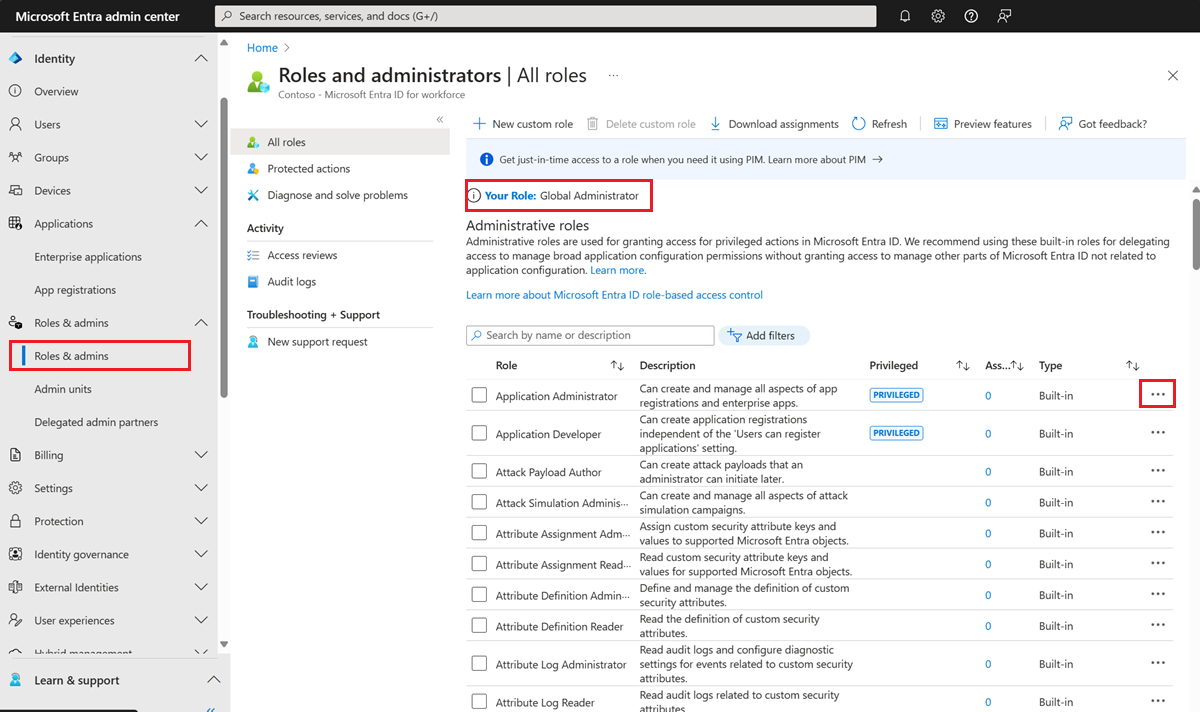 list of roles in Azure portal