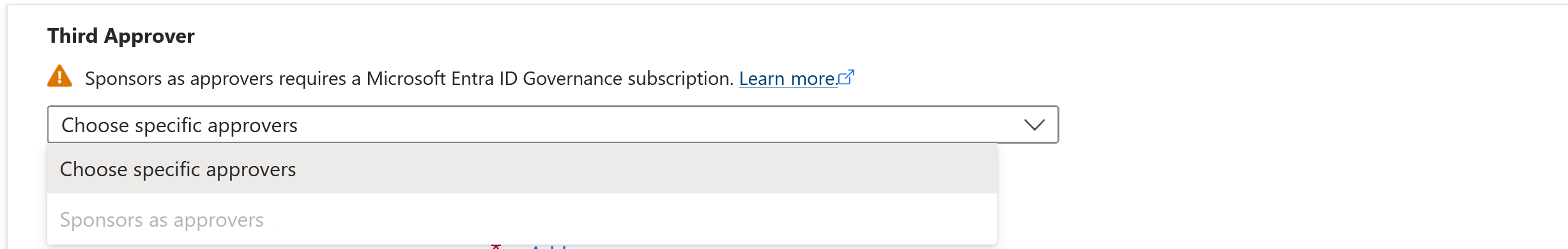 Screenshot that shows options for a third approver if the policy is set to users in your directory.