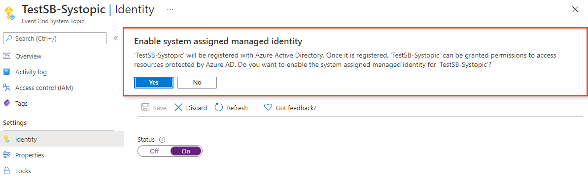 Assign identity to a system topic - confirmation.