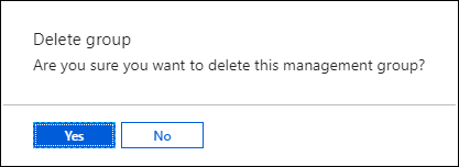Screenshot of the confirmation dialog for deleting a management group.