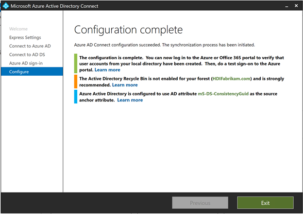 Configuration complete page.