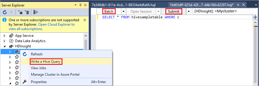 Submit batch Hive query, Visual Studio