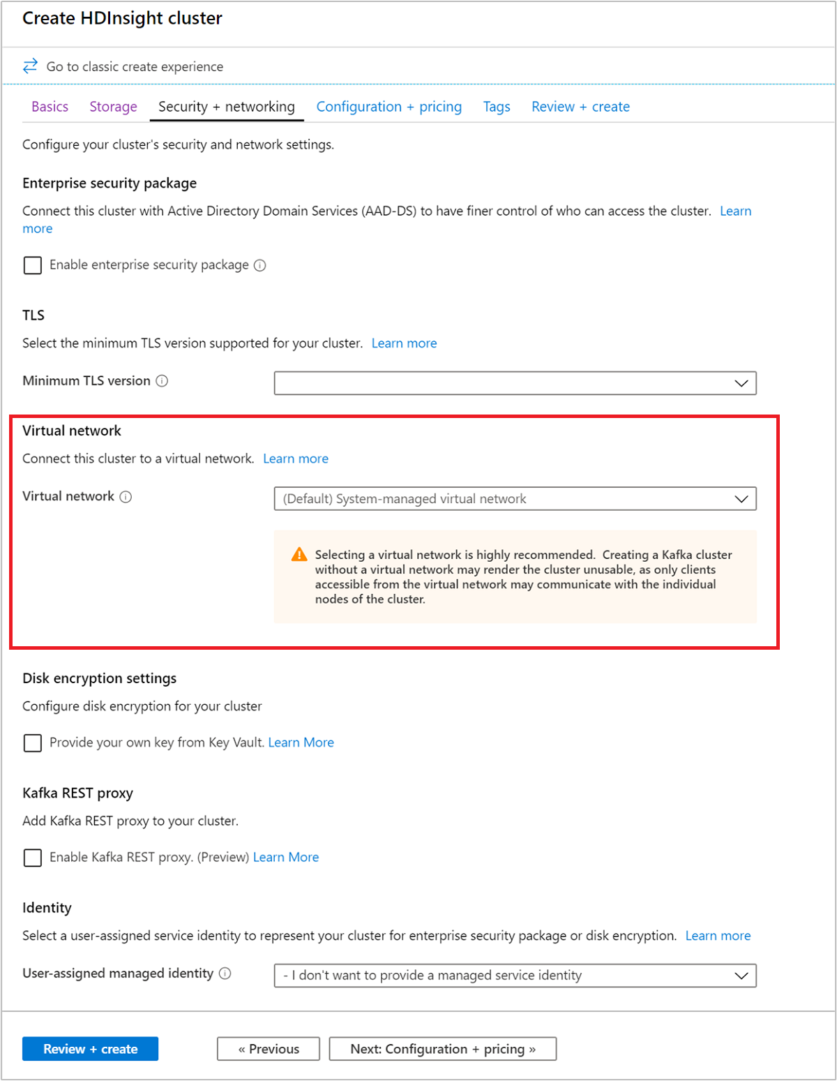 Add cluster to a virtual network.