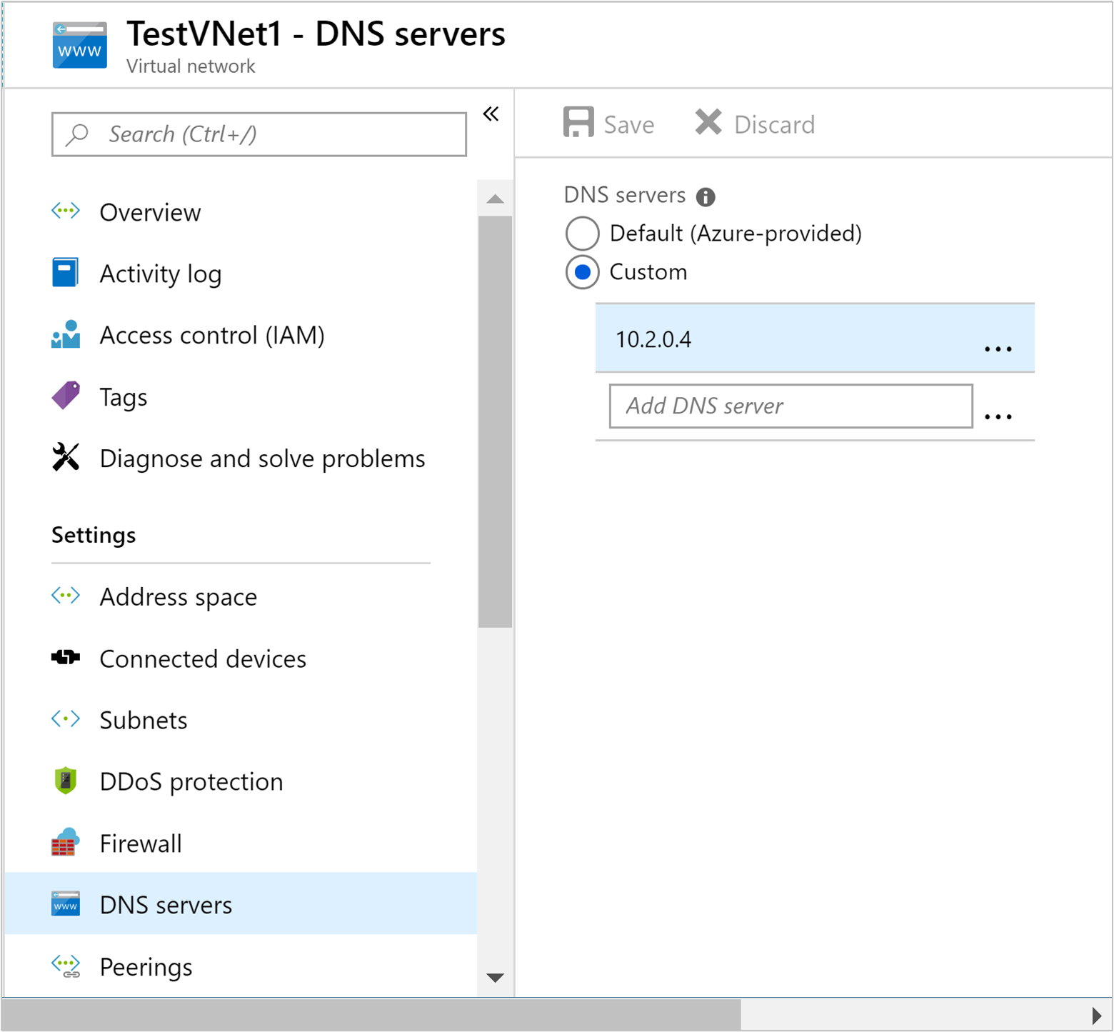 Set the custom DNS server for the network