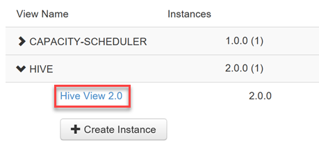 HDInsight Views - Apache Hive view.