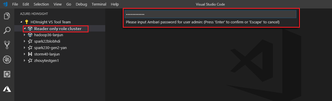 Spark & Hive Tools for Visual Studio Code Password.
