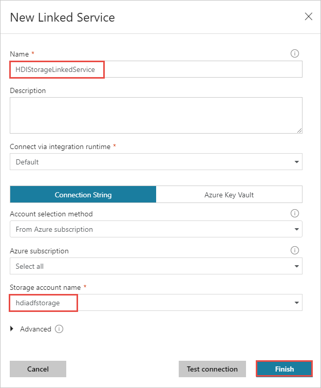 Provide name for Azure Storage linked service.