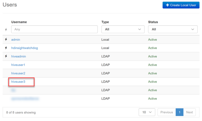 HDInsight Microsoft Entra users page overview.