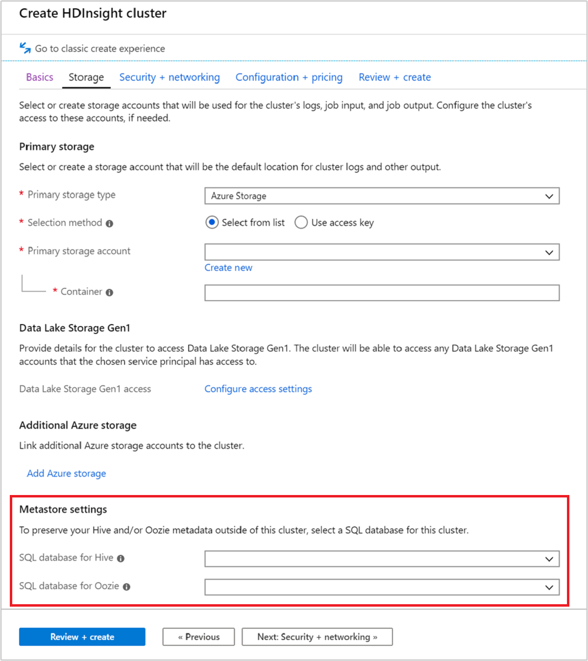 HDInsight Hive Metadata Store Azure portal.