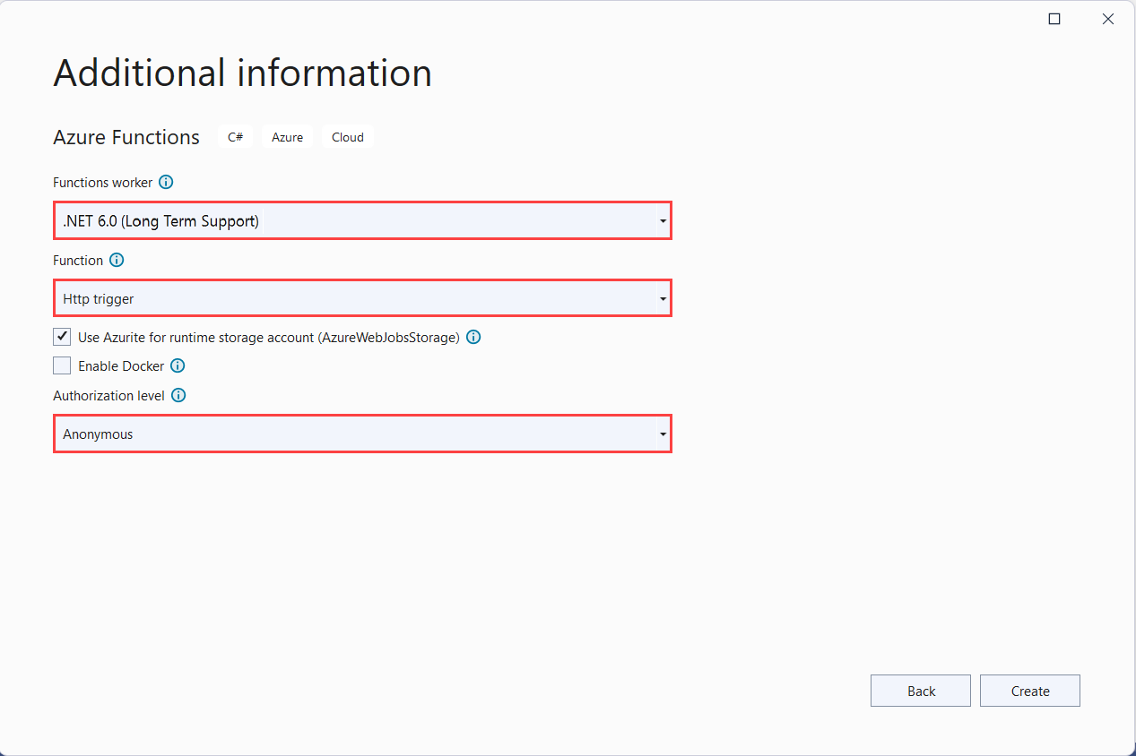 Azure Functions project settings