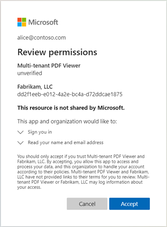 Cross-tenant consent prompt.