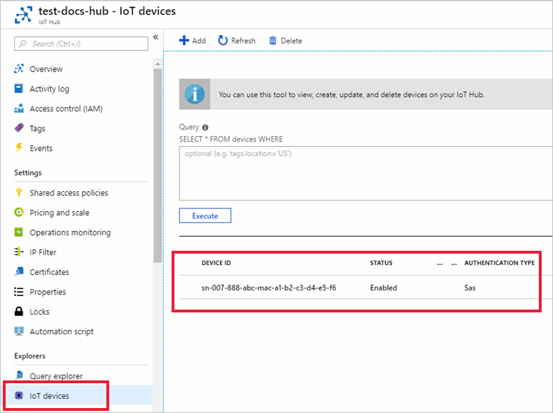 Device is registered with the IoT hub