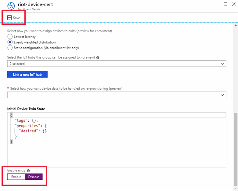 Screenshot that shows disabling an individual enrollment in the portal.