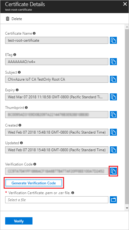 Screenshot that shows generating a verification code for proof-of-possession.