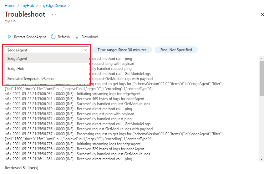 Screenshot showing how to choose a module from the dropdown menu that you want to inspect.