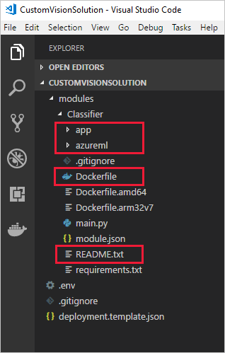 Solution workspace with image classifier files