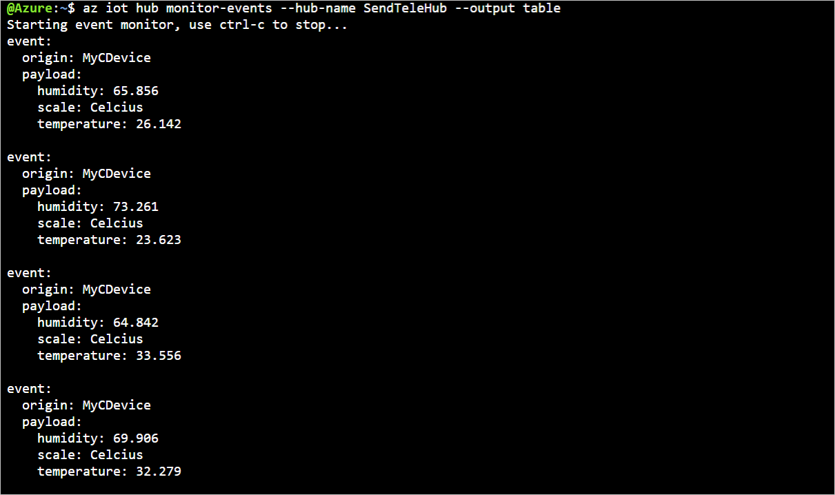 Read the device messages using the Azure CLI