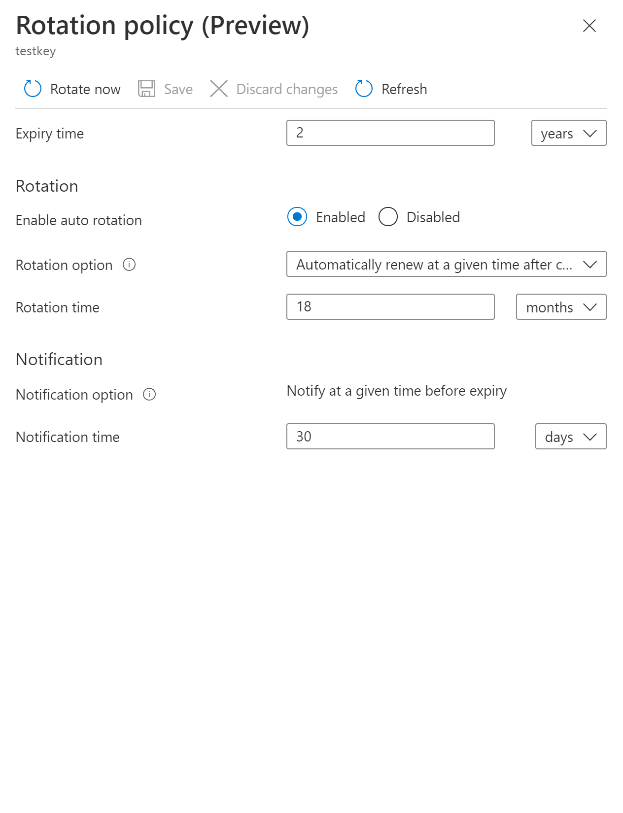 Rotation policy configuration