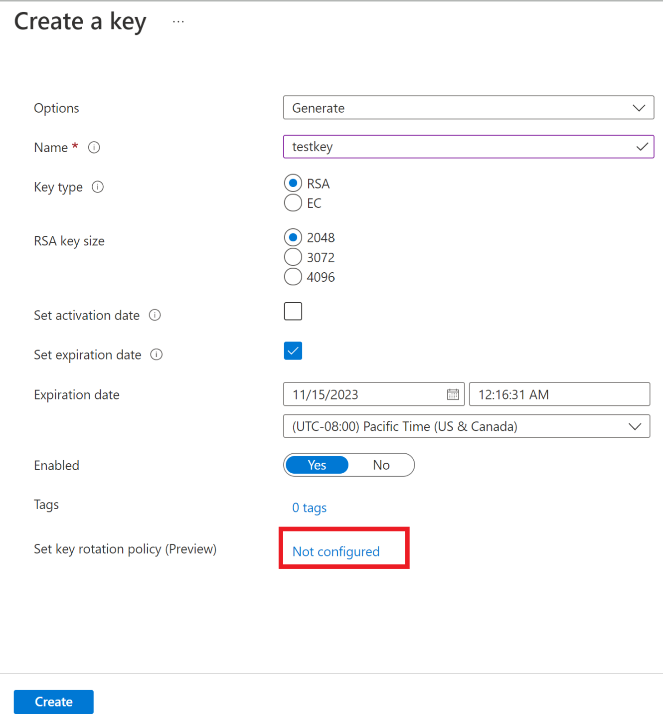 Configure rotation during key creation