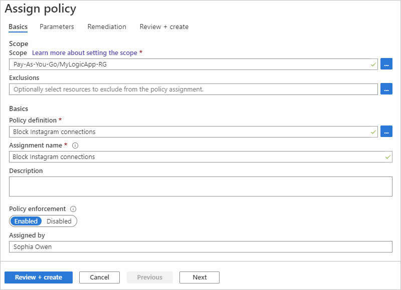 Policy assignment properties