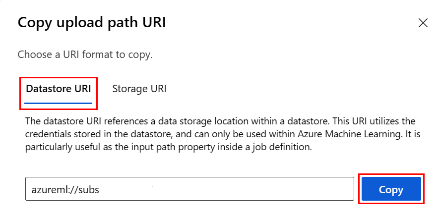 Screenshot highlighting the copy of the datastore URI.