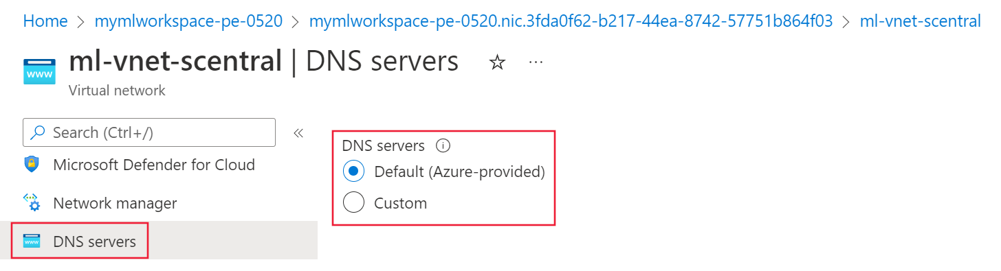 Screenshot of the DNS servers configuration.