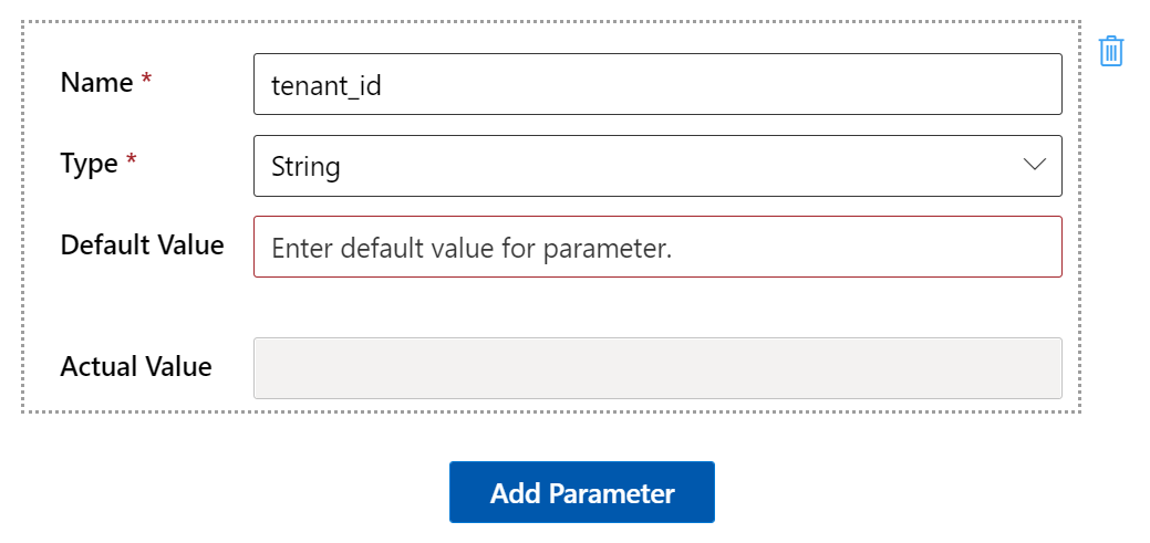 Screenshot shows how to add one parameter in designer.