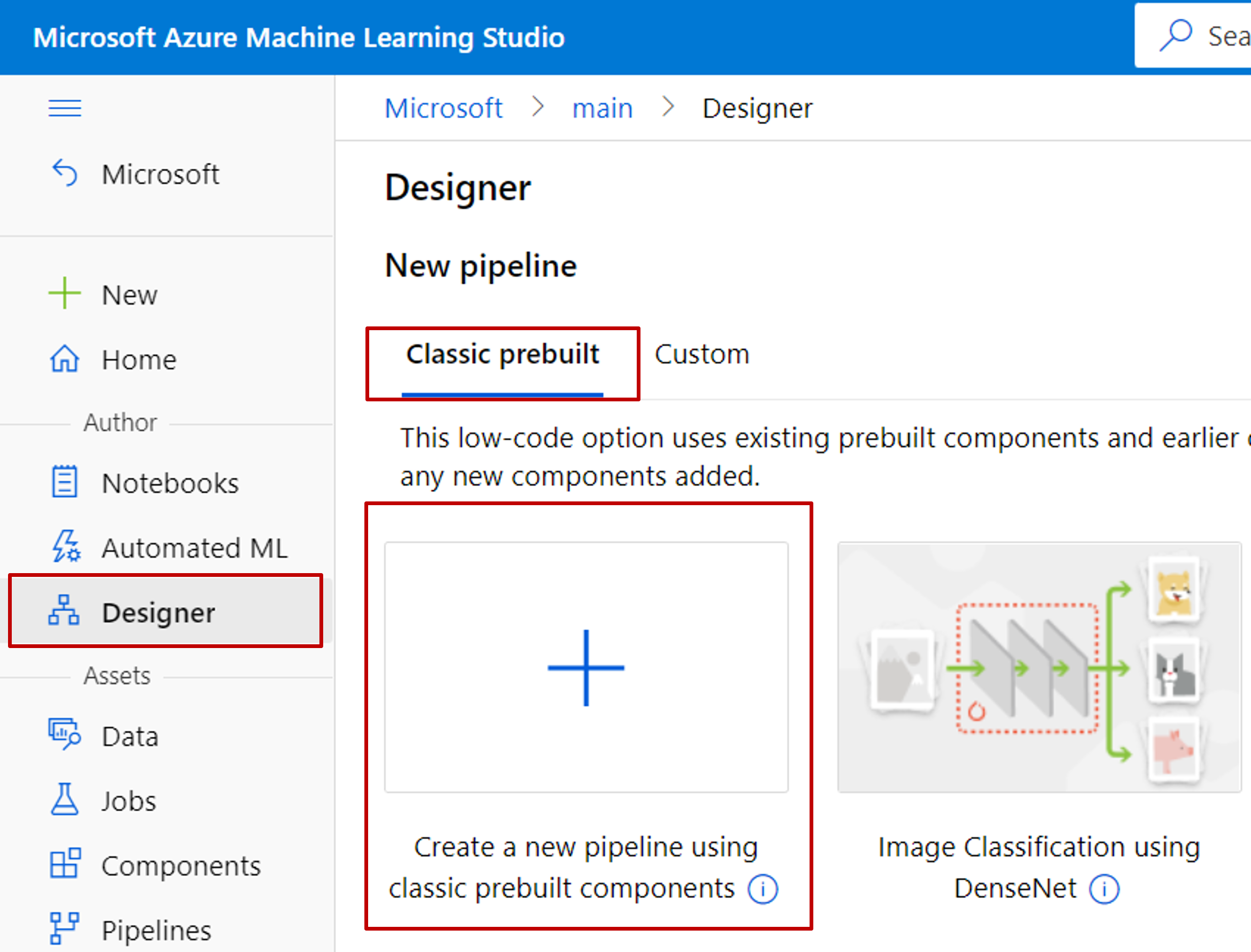 Screenshot of the visual workspace showing how to access the designer.