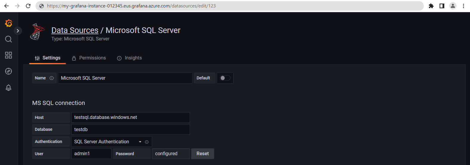 Screenshot of the Add data source page in Grafana.