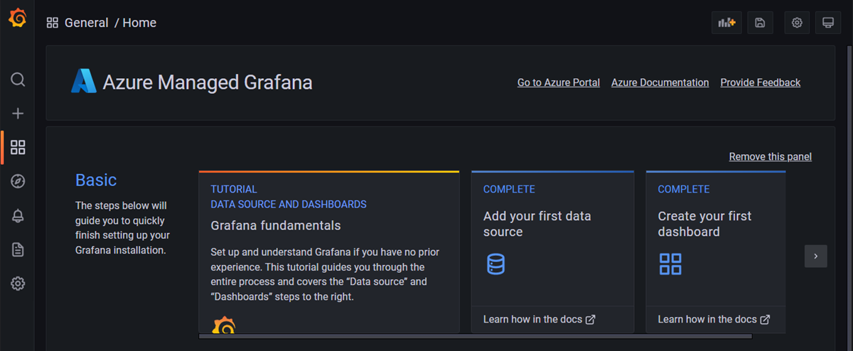 Screenshot of an Azure Managed Grafana instance.