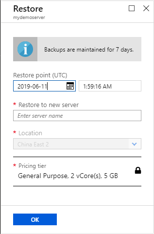 Azure Database for MariaDB - Restore information