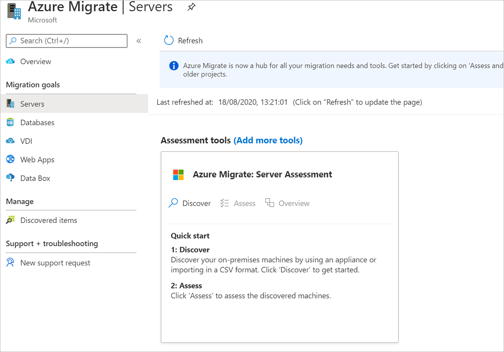 Screenshot of Discovery and assessment tool added by default.