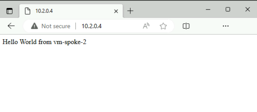 Screenshot of default IIS page on vm-spoke-1.