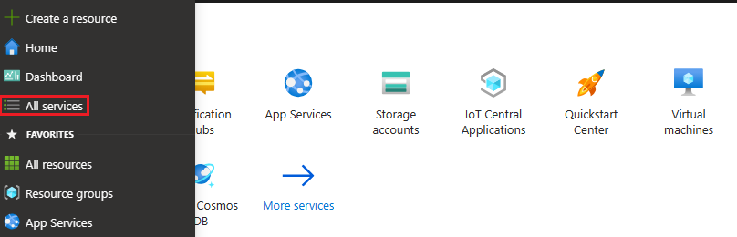 A screenshot showing select All Services for an existing namespace for a new hub.