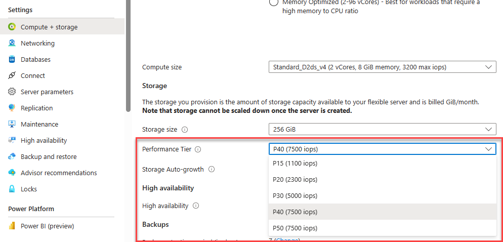 Screenshot that shows performance tier drop-down 5.