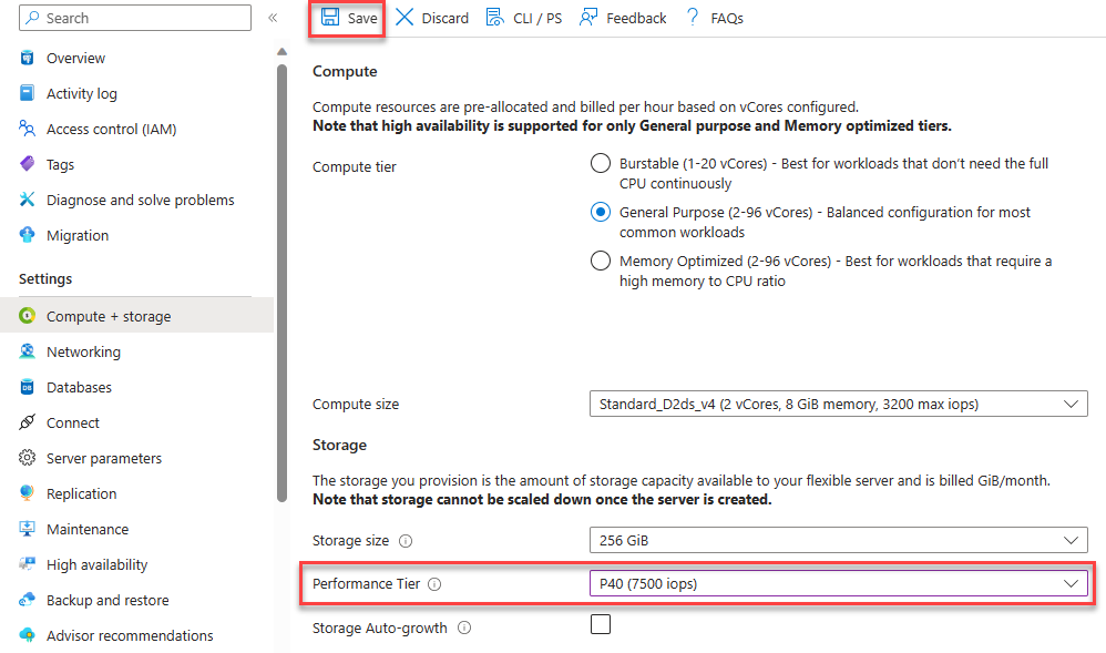 Screenshot that shows performance tier and save 3.