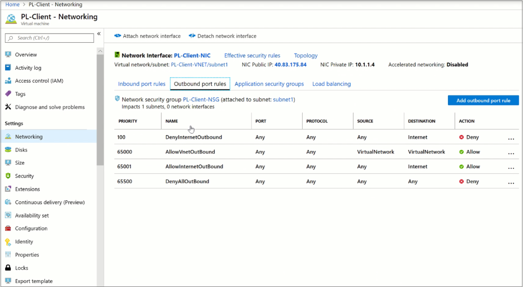 Screenshot of NSG outbound rules.