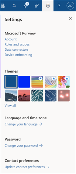 Microsoft Purview portal settings pane.