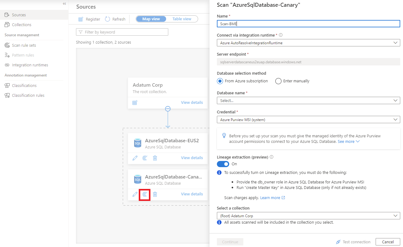 Screenshot that shows the pane for creating a new scan.