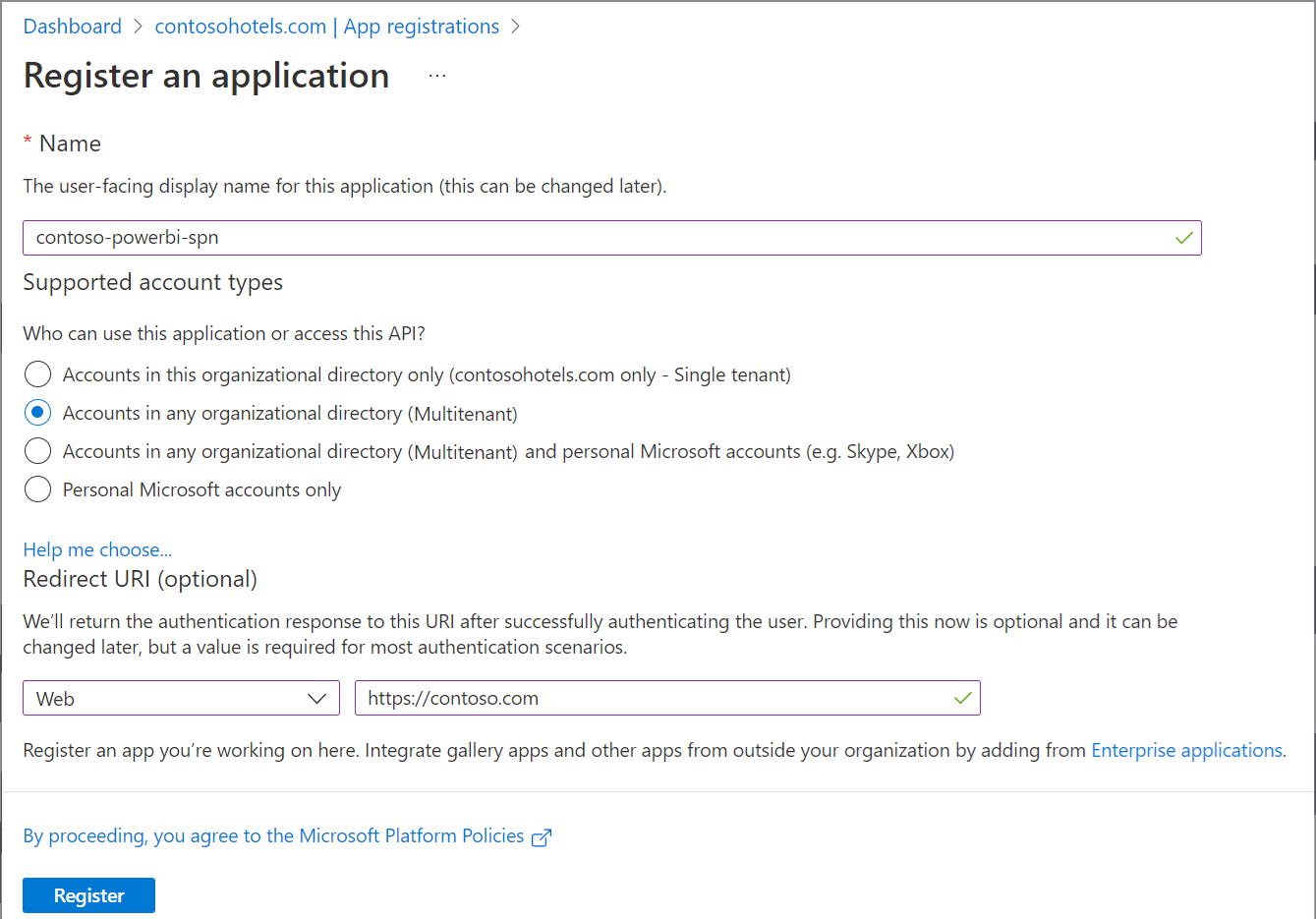 Screenshot how to create App in Microsoft Entra ID for cross tenant.