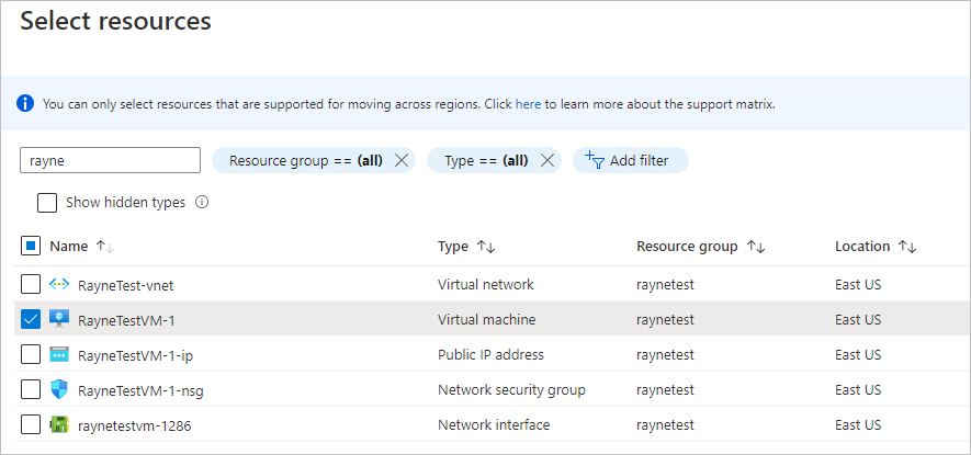 Page to select VMs to move