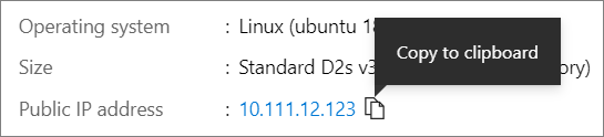 Screenshot showing how to copy the IP address for the virtual machine