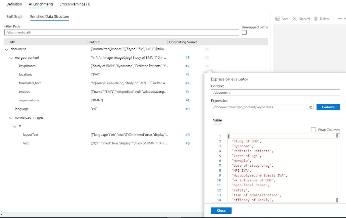 Screenshot of Enriched Data Structure tab.