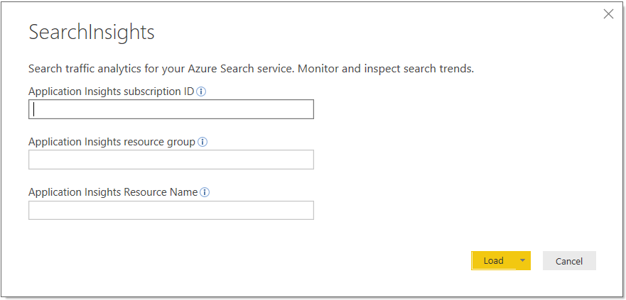 Screenshot showing how to connect to Application Insights from Power BI.