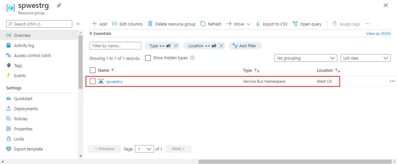 Select Service Bus namespace