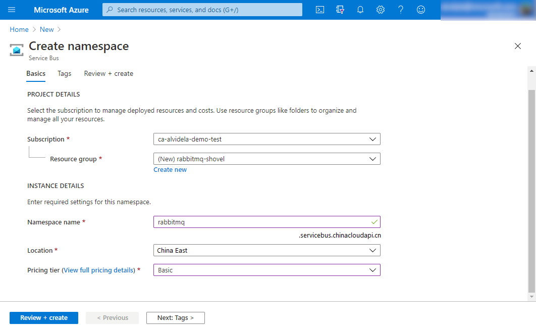 Create namespace