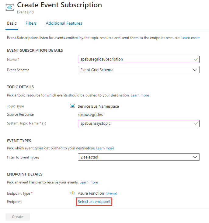 Service Bus - Event Grid subscription